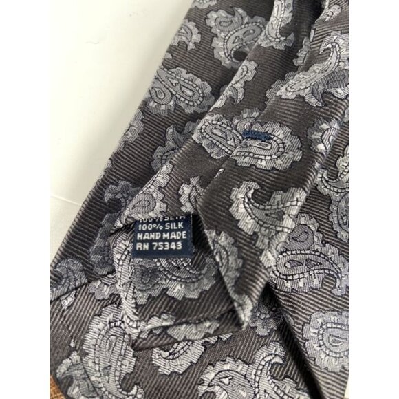 Men's Necktie 100% Silk Gianni Brand in Grey & Silver Paisley. Stunning Handmade - Picture 4 of 5